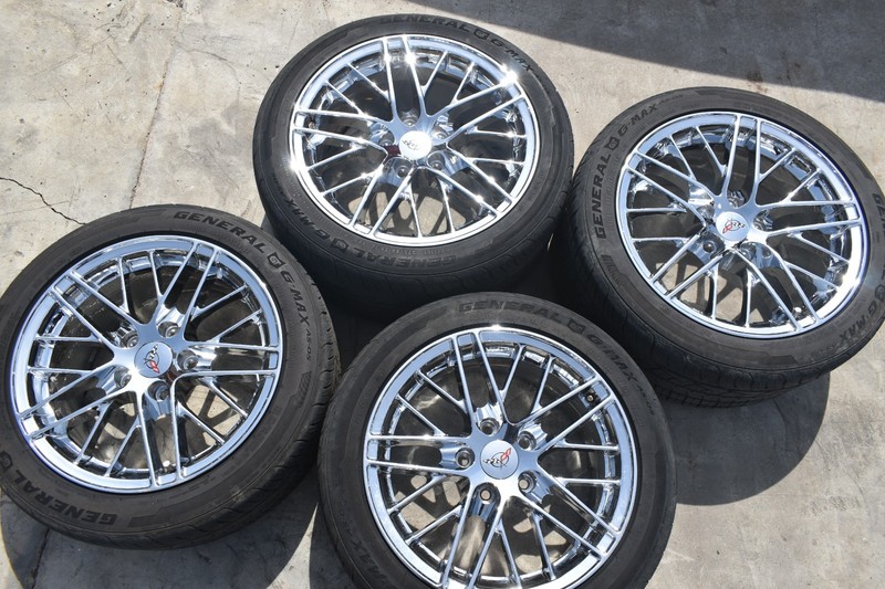 Corvette C6 18x10.5REAR/17x8.5FRONT CHROME Z06 REPLICA WHEELS *USED* SET W/TIRES