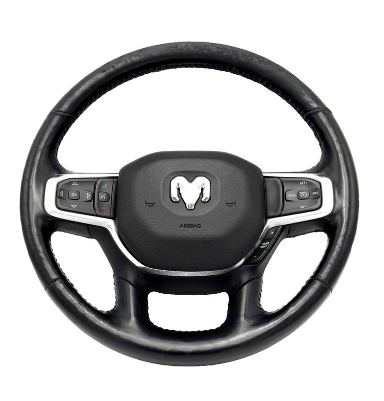 ✅ 19-26 RAM 1500 HEATED LEATHER STEERING WHEEL CRUISE CONTROL BLACK 5th Gen OEM