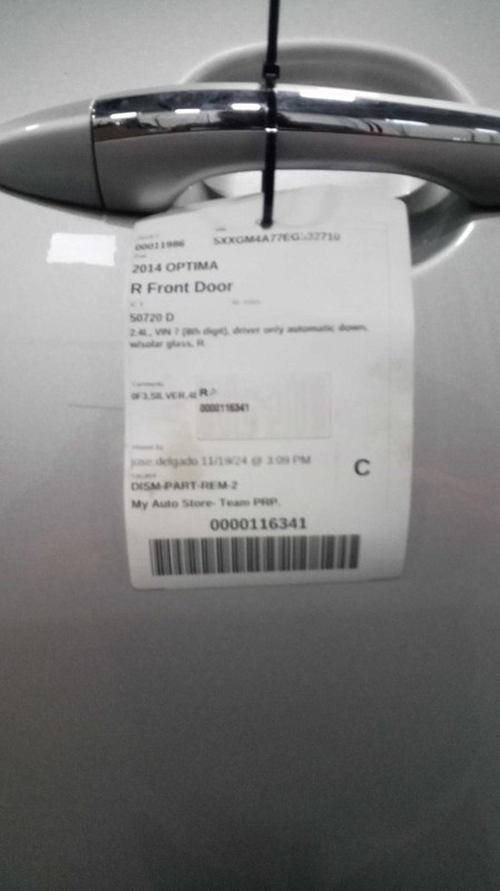 2014 KIA OPTIMA Right Door SILVER 4DR Used OEM Part 204158 125K Mileage