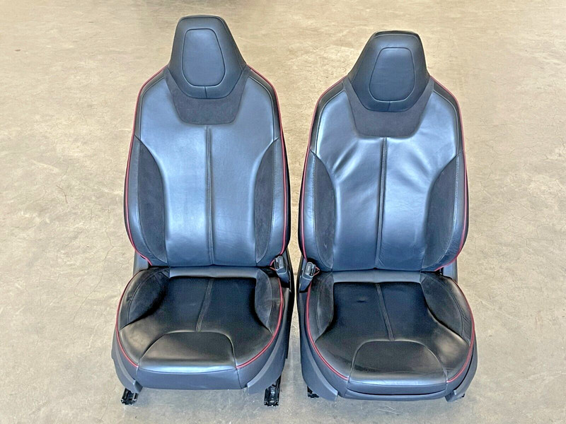 ⭐2012-2016 TESLA MODEL S COMPLETE FRONT RIGHT & LEFT SEAT SUEDE W/RED OEM LOT2TP