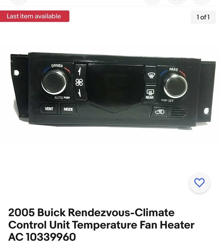 2005 Buick Rendezvous-Climate Control Unit Temperature Fan Heater AC 10339960