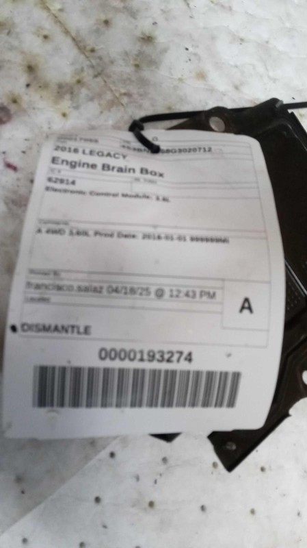 2016 Subaru Legacy 3.6L Engine Control Module ECM OEM 22765AJ17A Black 92K