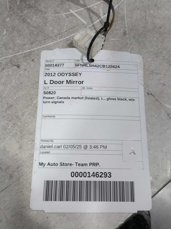 Used Left Door Mirror fits: 2012 Honda Odyssey Power Canada market heated L. glo