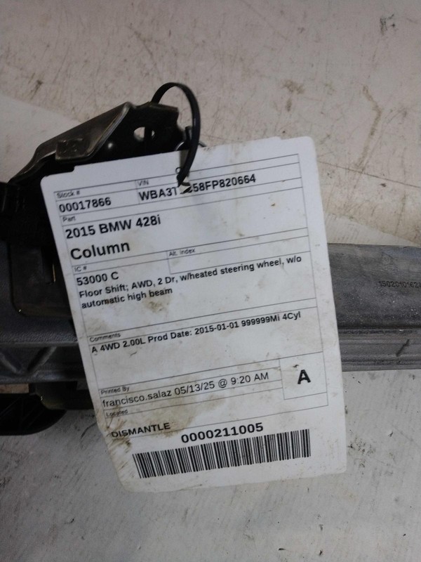 2015 BMW 428I Steering Column OEM Blue 78K Miles Warranty NJ25-17866-447394