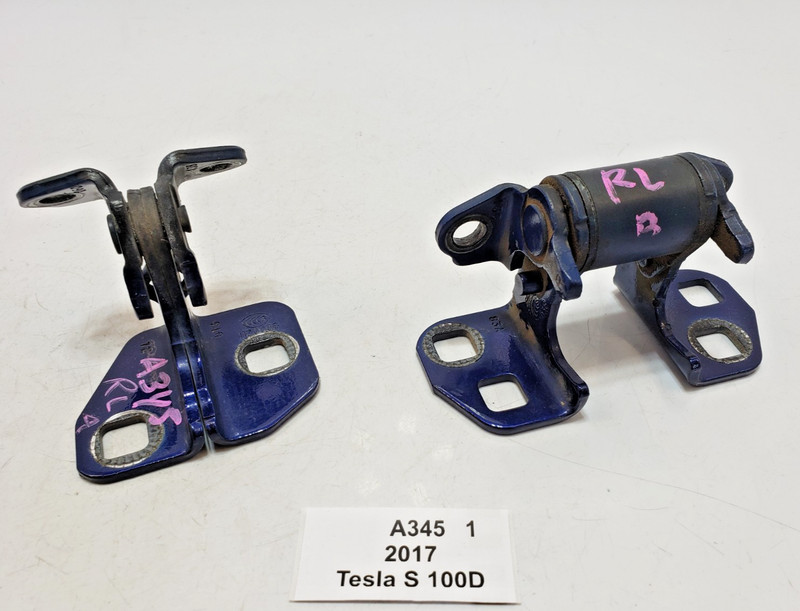 ✅ 12-20 OEM Tesla Model S Rear Left Driver Door Hinge Upper Lower Blue SET