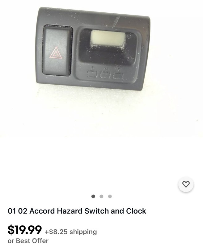 01 02 Accord Hazard Switch and Clock 2001 2002