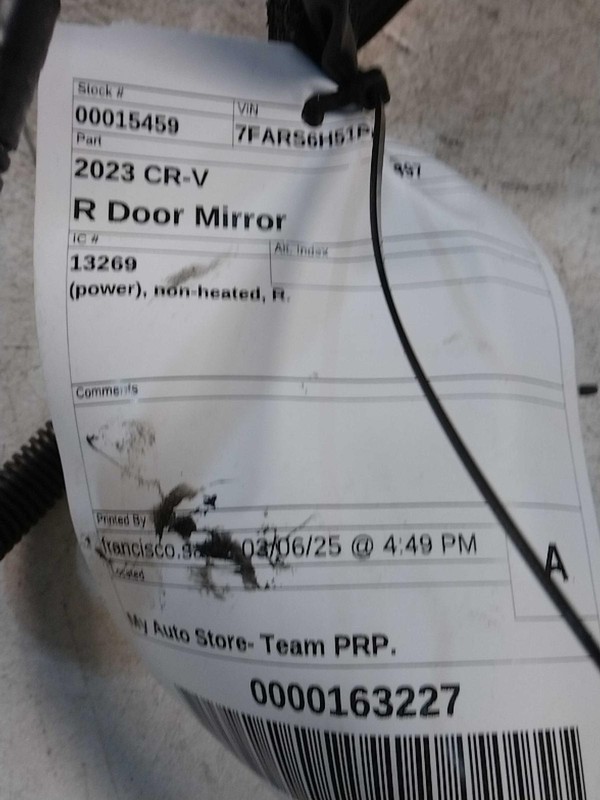 Used Right Door Mirror fits: 2023 Honda Cr-v power non-heated Right Grade A
