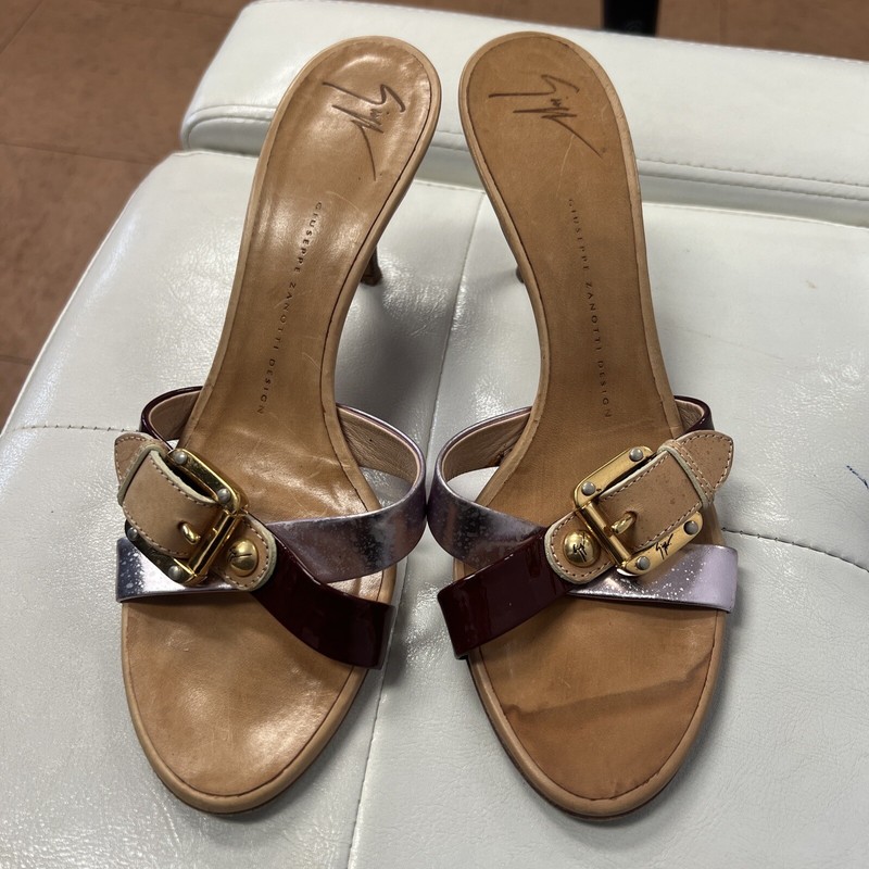 Giuseppe Zanotti women size 37 US 7 copper color leather slip on heel sandal