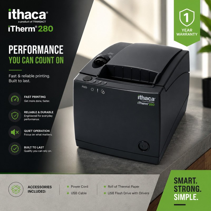 🟢TESTED🟢TransAct Ithaca iTherm 280 MOD Thermal POS Receipt Printer USB Cutter