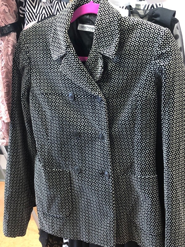 Emporio Armani Womens Gray Blue Stripe Double Breasted Blazer Sz 42