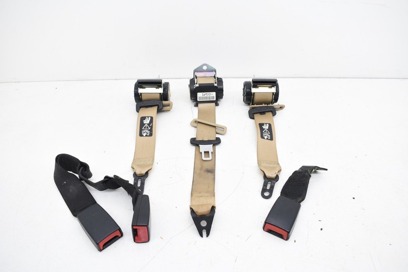2010 BMW E90 328xi REAR LEFT RIGHT CENTER SEAT BELT & BUCKLE SET OEM BEIGE KW80