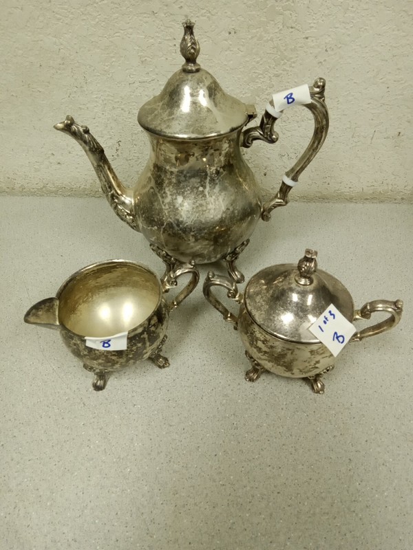 Unbranded Vintage Pewter 3pc. Tea Pot With Sugar And Creamer Dishes