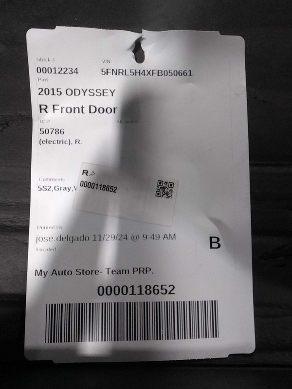 2015 Honda Odyssey Right Door Blue OEM Used 490246 123K Miles