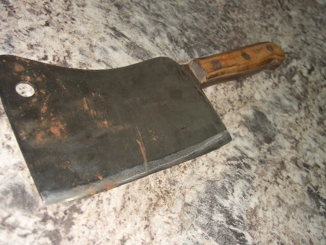 Antique Fulton tool company meat cleaver butcher knife READ AD