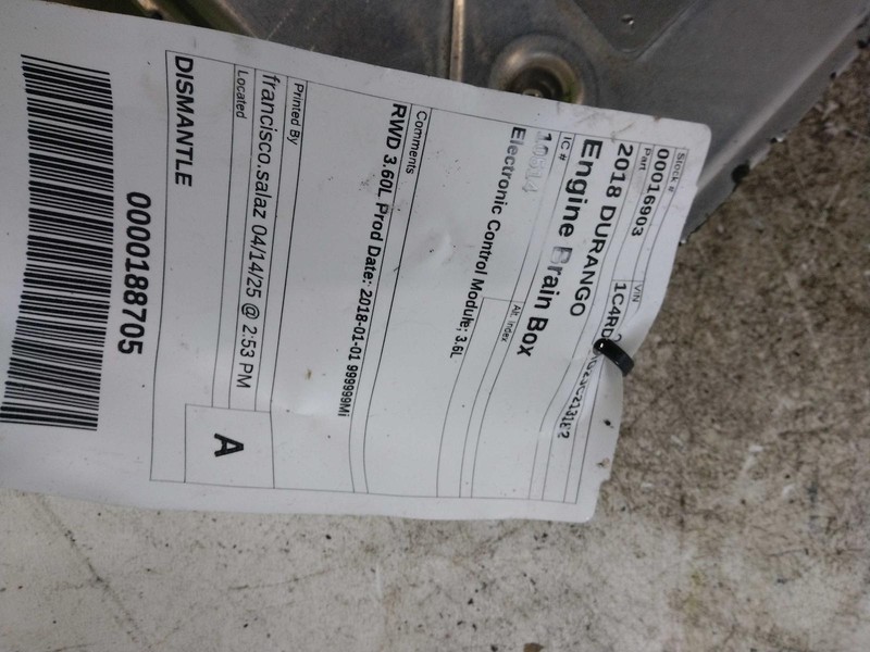 2018 Dodge Durango Engine Control Module ECM 3.6L OEM 68330924AA Used