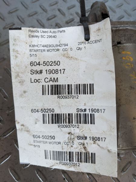 Starter Motor Fits 12-17 ACCENT 937012