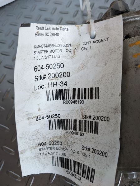 Starter Motor Fits 12-17 ACCENT 948193