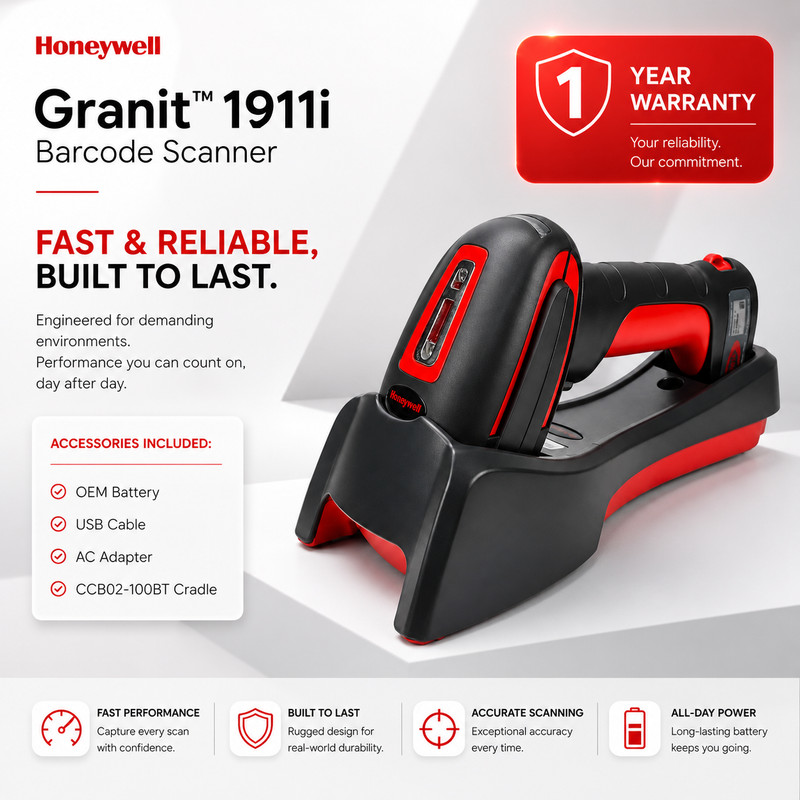 Refurbished🖤Honeywell GRANIT 1911i-ER Cordless Handheld Barcode Scanner w/Kit