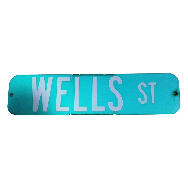 Road Sign WELLS ST Authentic Real Street Vintage Retired Sign Antique