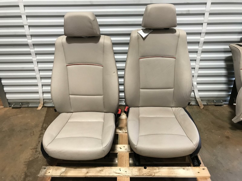 12 13 14 15 BMW X1 FRONT SEAT SET OEM COMPLETE W/BUCKLES M TECH STRIPES BEIGE