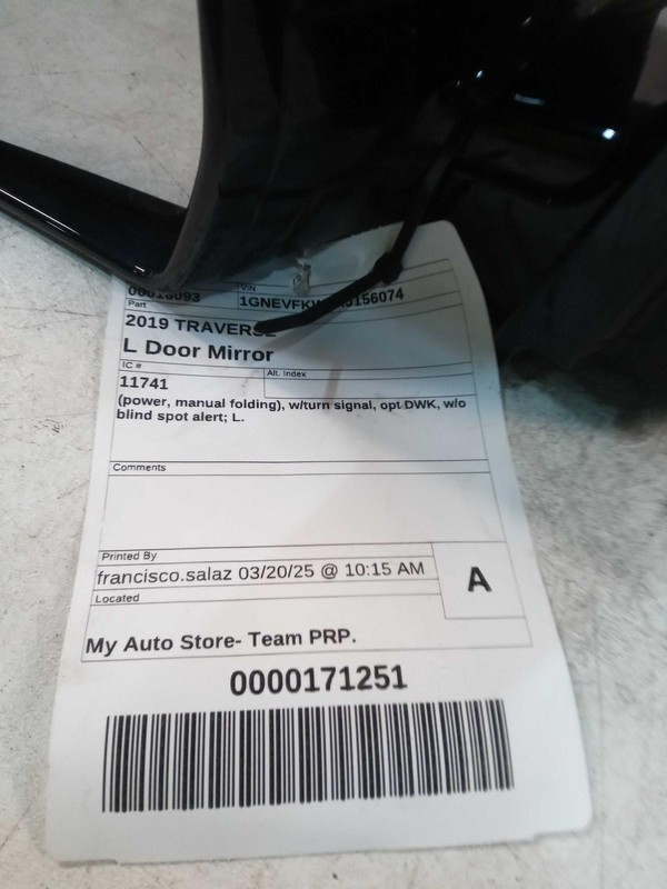 2019 Chevrolet Traverse Left Door Mirror Assembly Black OEM Used 109K Miles