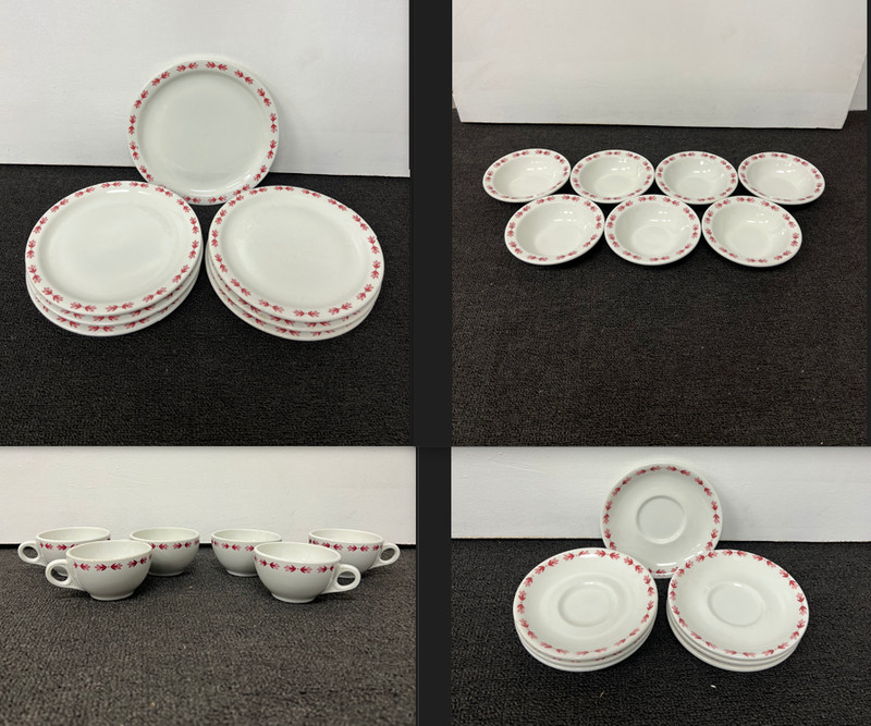 Vintage Shenango China Red Leaf Dinnerware Plates Cups Saucers Bowls