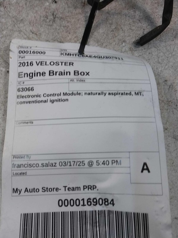 2016 Hyundai Veloster Engine Control Module ECM OEM 391212BFK5 55K Miles