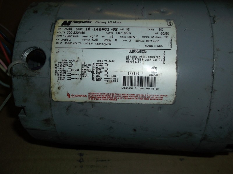 Magnetek Century AC Motor 1/2 HP 3-Phase Type SC 1725/1425 RPM 10-142401-02