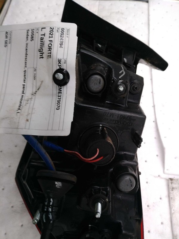 2021 KIA Forte Left Tail Light Assembly - Grey - Used - 52,000 Miles