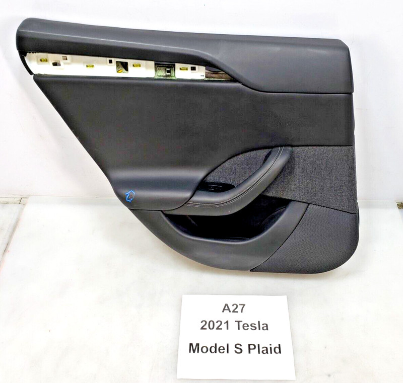 ✅ 21-23 OEM Tesla Model S Plaid Rear Left Door Card Panel Leather Black *NOTE