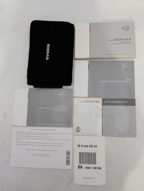 2018 Nissan Frontier Owners Manual With Quick Reference Guide & Case