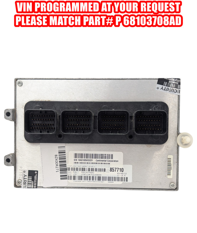 2012 Liberty 3.7L AT Engine computer P68103708 "Programmed to your VIN" ECM PCM