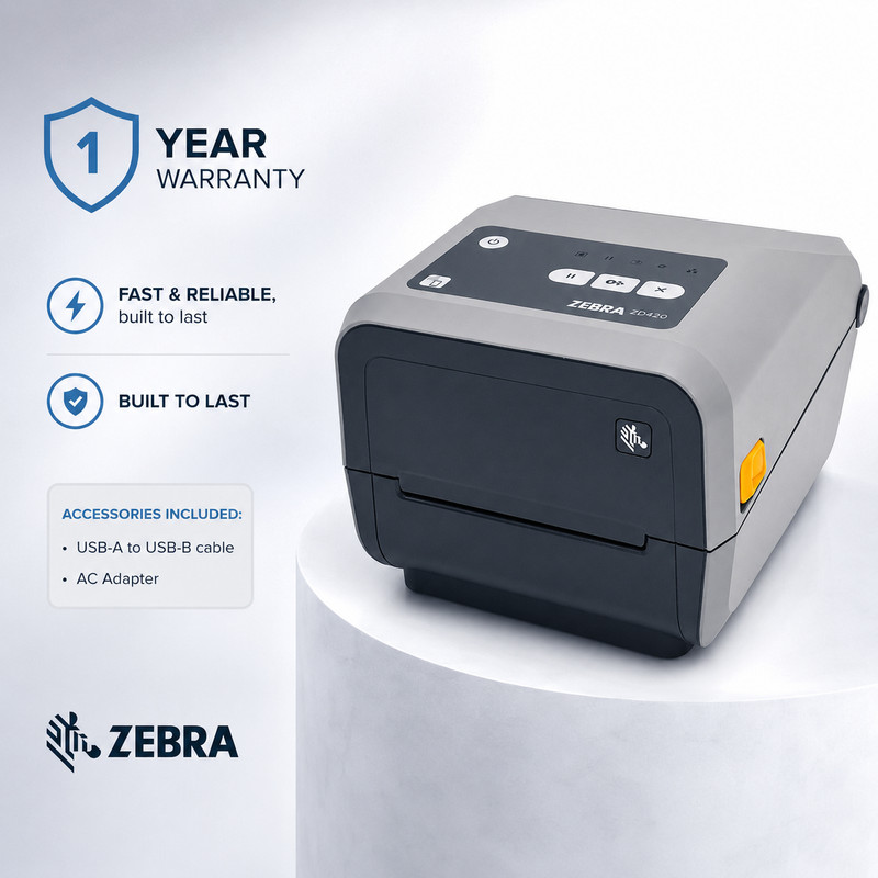FULLY TESTED🩵Zebra ZD420 Direct & Thermal Transfer Printer USB BT WiFi 300 dpi