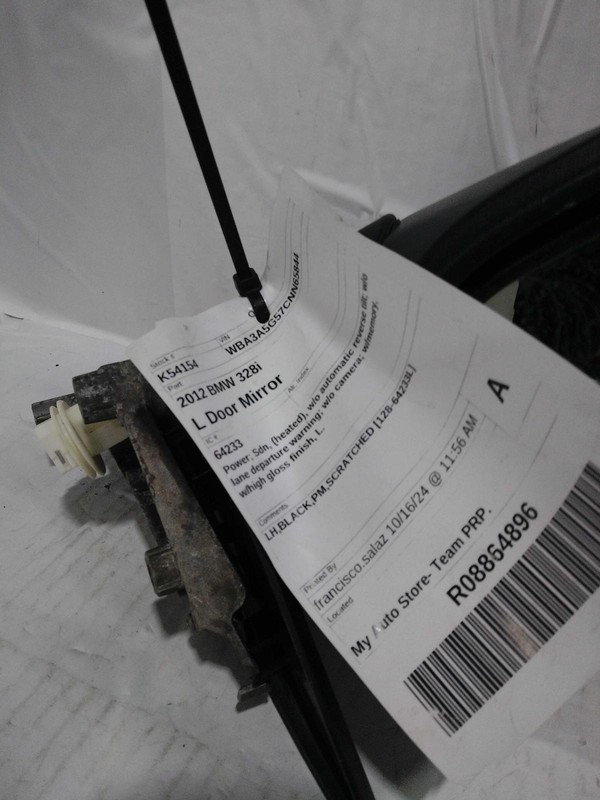 2012 BMW 328i Left Door Mirror Assembly Black OEM 94676 Scratched 126K Miles