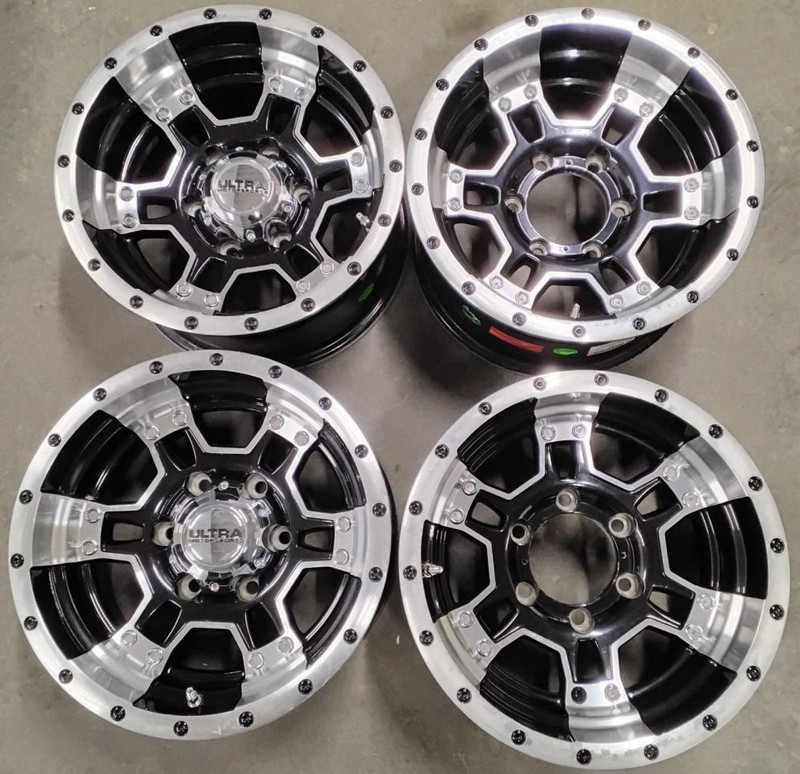 Set of 4 15 inch Ultra Motorsport Machined Black 178B Mongoose 15x8 Wheels