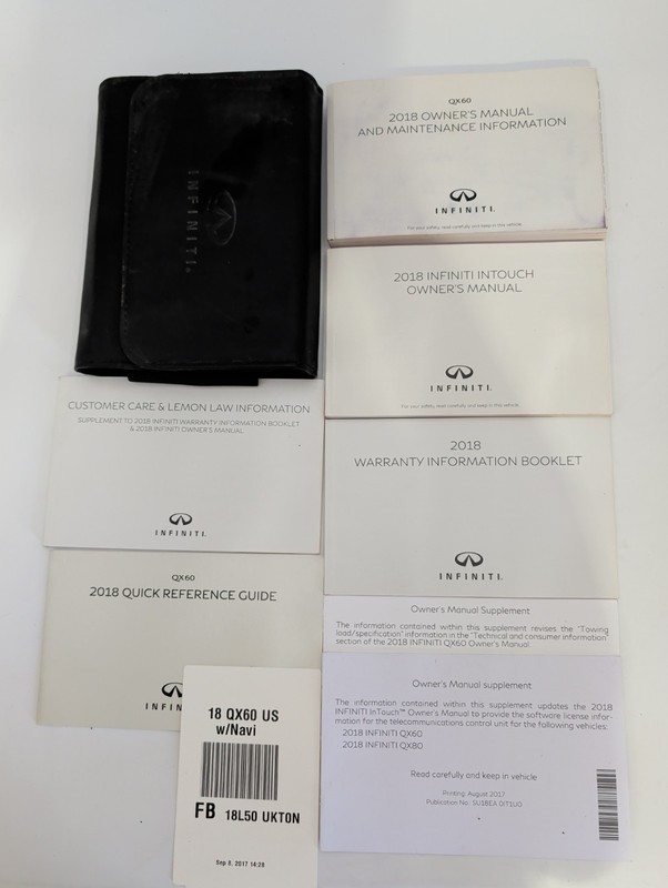 2018 Infiniti QX60 Owners Manual With Navigation System plus Case