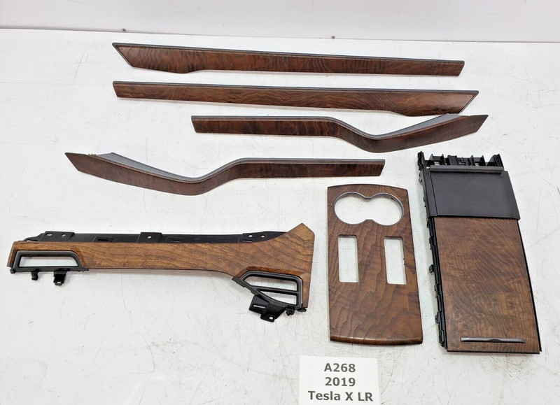 ✅ 16-20 OEM Tesla Model X Front Rear Left Right Dashboard Wood Ash Mata Trim SET
