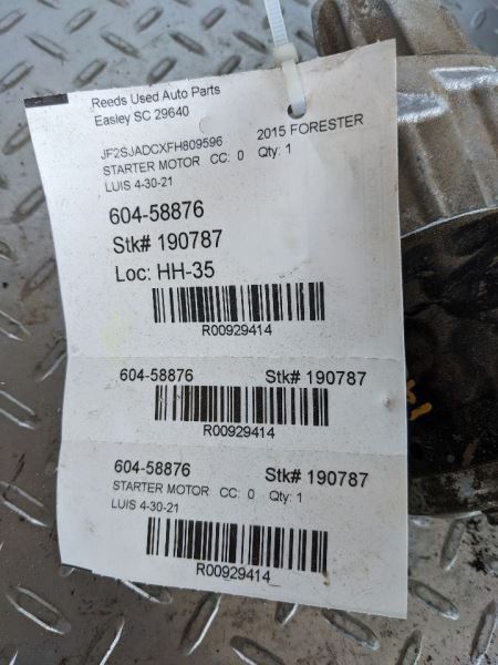 Starter Motor CVT Fits 14-18 FORESTER 929414