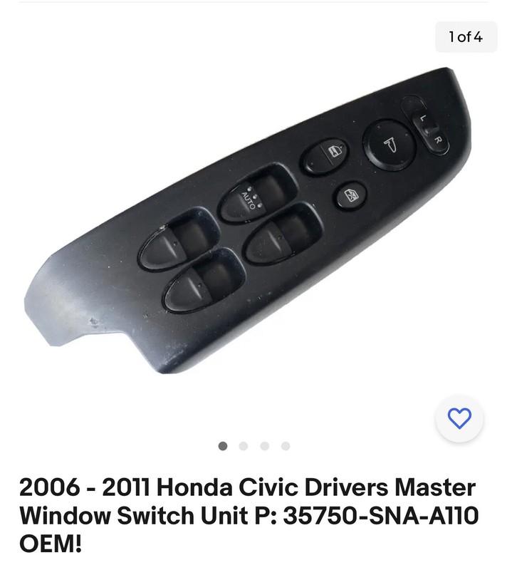 2006 - 2011 Honda Civic Drivers Master Window Switch Unit P: 35750-SNA-A110 OEM