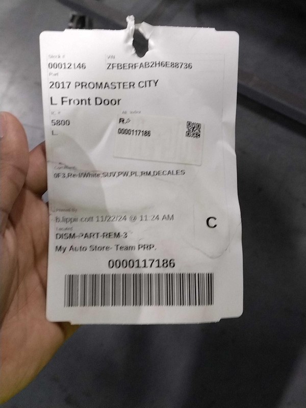 2017 RAM ProMaster City Left Door White OEM 281857 113k Miles