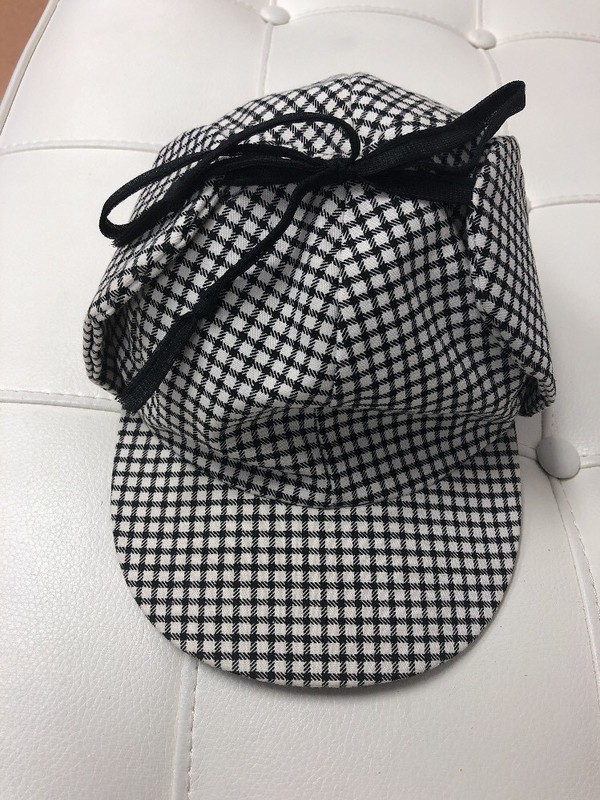 Vintage Hat Sherlock Holmes Deerstalker Hat Black and White Small