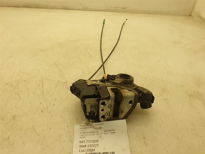 2009 TOYOTA SIENNA PASSENGER SIDE FRONT DOOR LOCK ACTUATOR ASSEMBLY