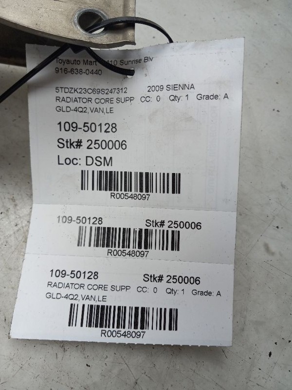 06 07 08 09 10 TOYOTA SIENNA LE RADIATOR UPPER TIE BAR CORE SUPPORT