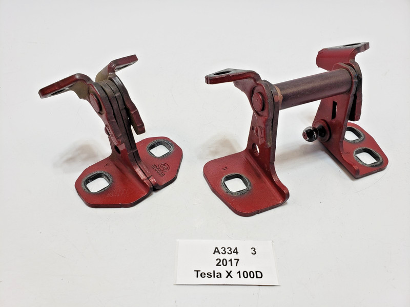 ✅ 16-23 OEM Tesla Model X Front Right Passenger Door Hinge Upper Lower Red SET