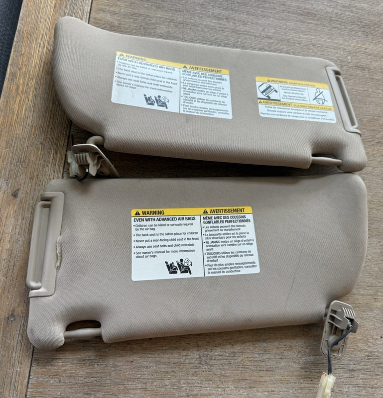 2005-2012 Nissan Pathfinder Left and Right Sun Visor Set Tan w/ Lighted Mirror