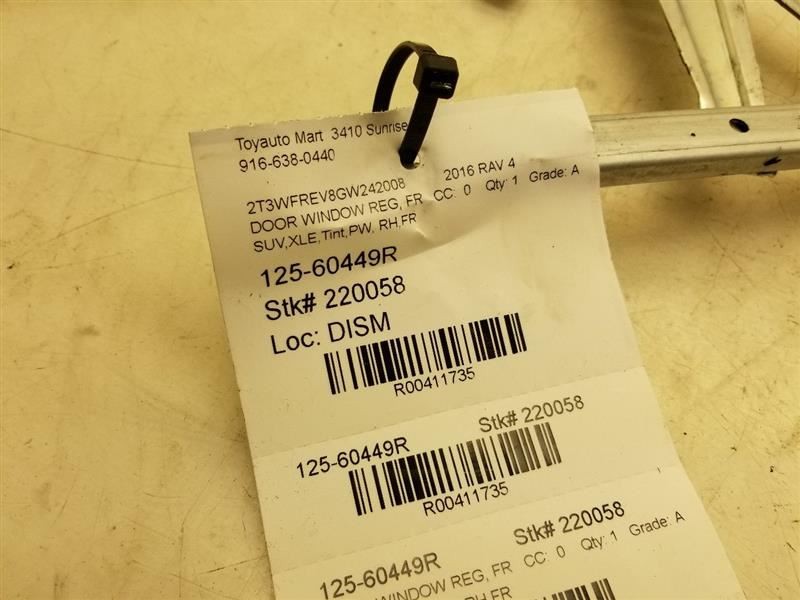13- 18 TOYOTA RAV 4 FRONT PASSENGER RIGTH SIDE ELECTRIC WINDOW REGULATOR