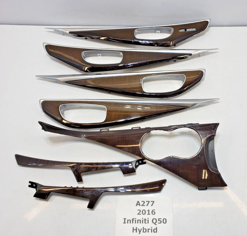 ✅14-16 OEM Infiniti Q50 Hybrid Front Rear Dash Door Center Console Wood Trim SET