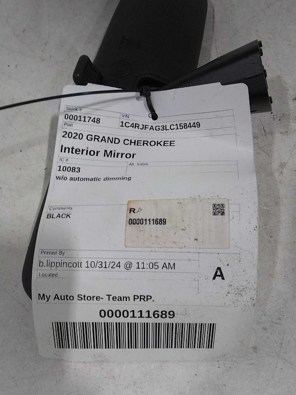 2020 Jeep Grand Cherokee OEM Black Interior Rear View Mirror 68324982AA