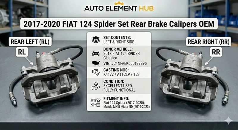 2017-2020 FIAT 124 RWD SPIDER REAR RIGHT & LEFT ABS BRAKE CALIPER SET OEM