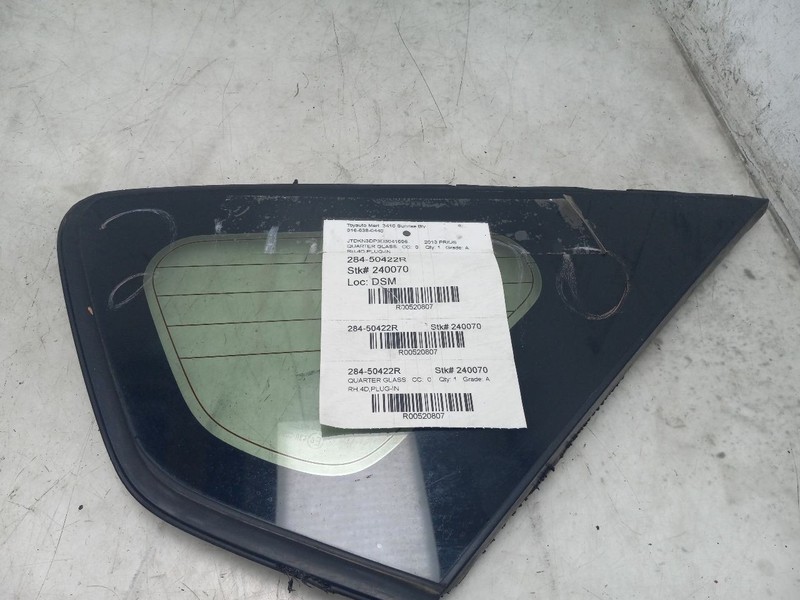 10 11 12 13 14 15 TOYOTA PRIUS PLUG-IN PASSENGER RIGHT QUARTER GLASS